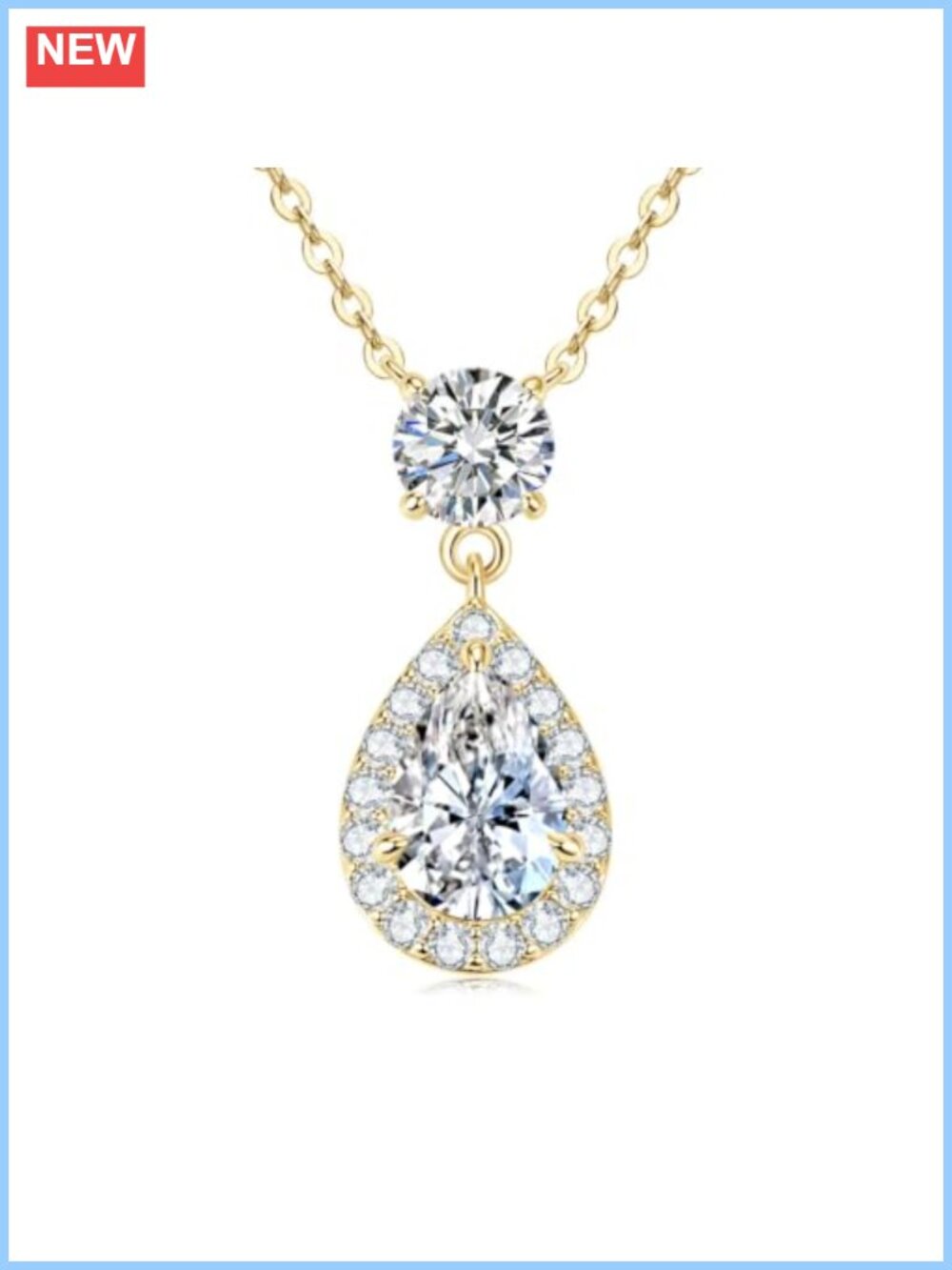1.5CT Pear Moissanite Pendant Necklace 14K Gold-Plated Women's Jewelry